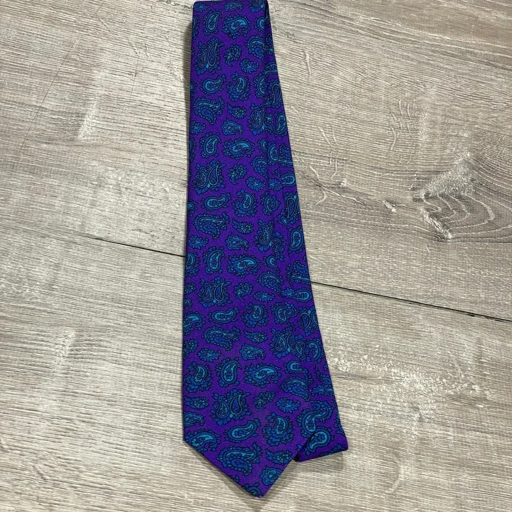 Gitman Bros Tie‎ Mens One Size Purple Blue Paisley Silk Woven Necktie Classic